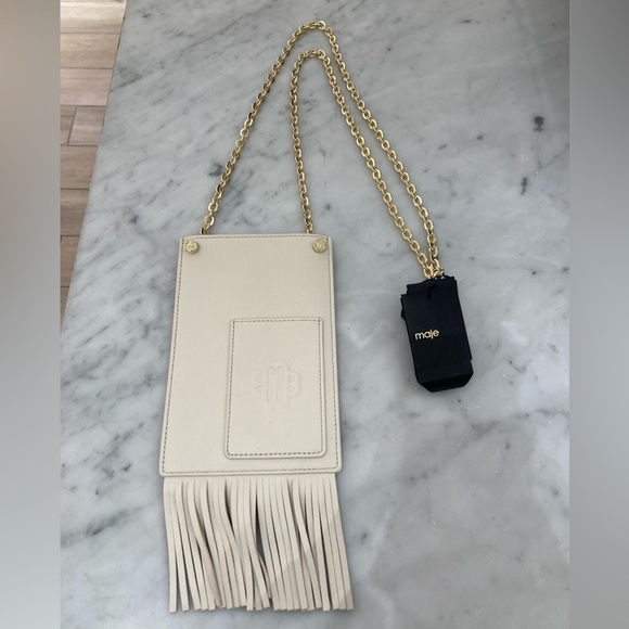 MAJE VANILLA LEATHER PHONE BAG WITH FRINGING - Picture 10 of 10